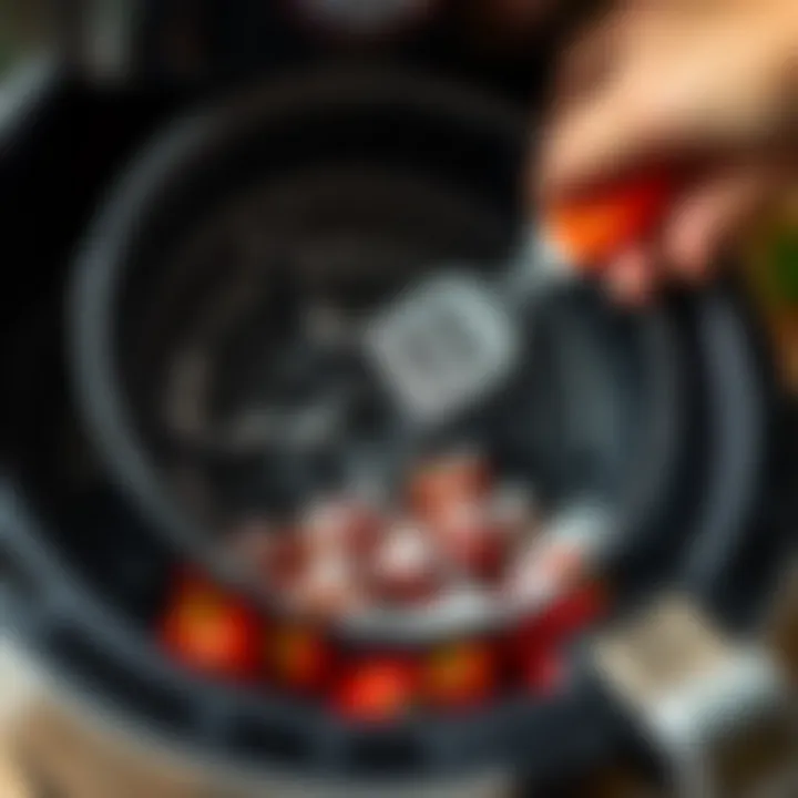 Close-up of airfryer basket being cleaned