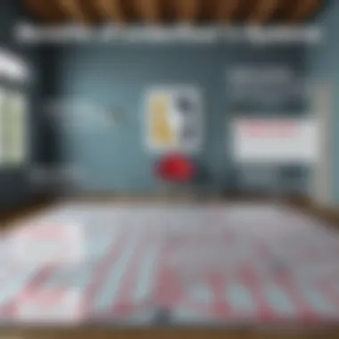 Diagrams illustrating the benefits of underfloor heating systems