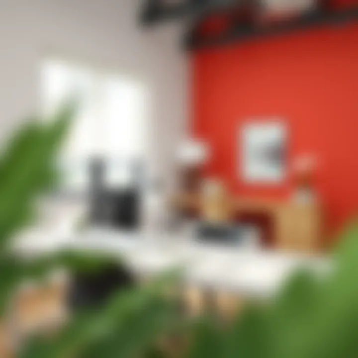 Stylish office with bright accent walls enhancing focus