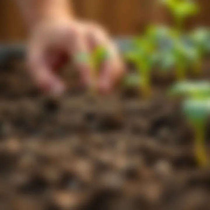 Close-up of soil preparation for planting