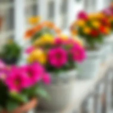 Close-up of colorful flowers in decorative pots
