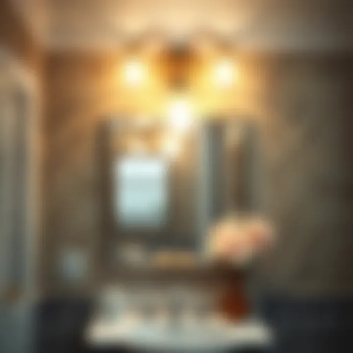 Architectural focus on intricate bathroom cabinet light fixtures