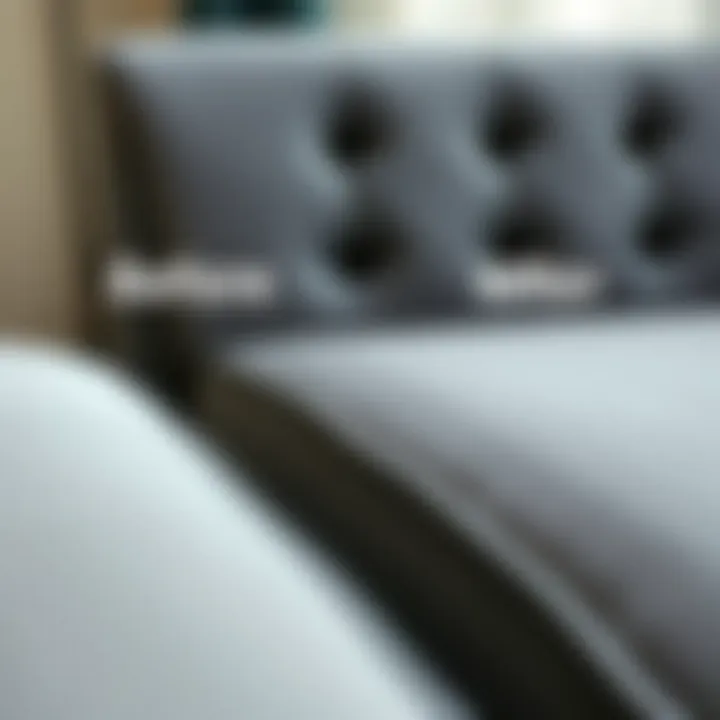 Before and after cleaning nail glue from upholstery