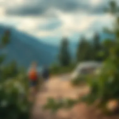 Hikers enjoying a trail leading to a beautiful campsite