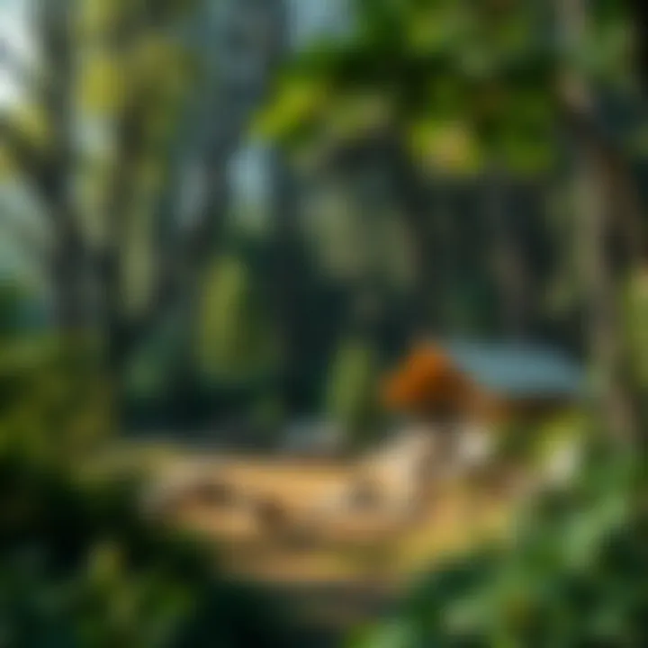 Scenic view of a camp surrounded by lush forests