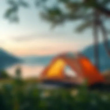 Tent setup in a picturesque location by a lake
