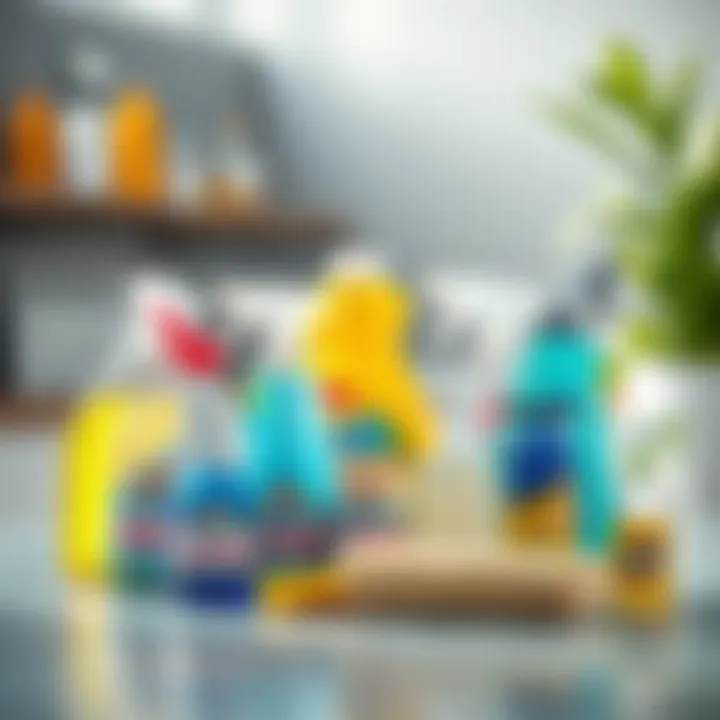 Chemical cleaning supplies arranged neatly