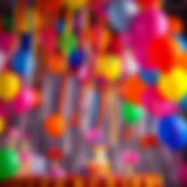 Colorful birthday decorations with balloons and streamers