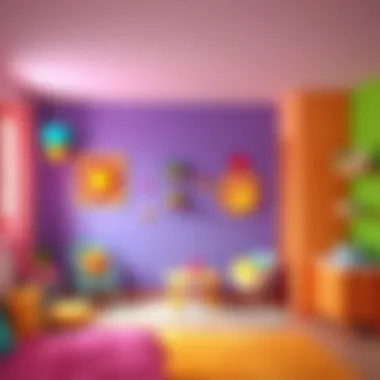 A vibrant children's room featuring cheerful wall colors and decor.