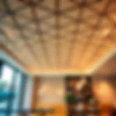 Innovative cafe ceiling design showcasing geometric patterns