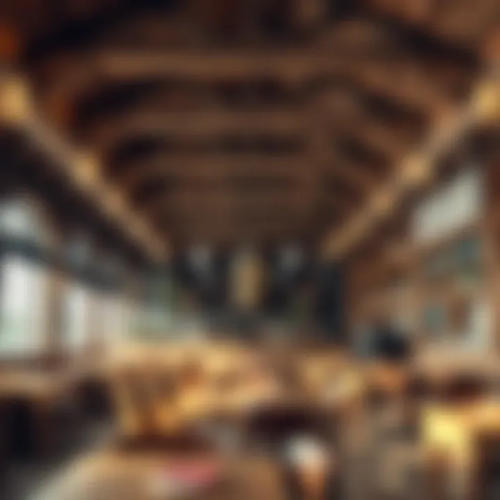 Elegant wooden beams creating a rustic atmosphere in a cafe