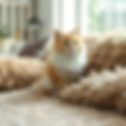 A fluffy cat sitting on a couch covered in fur