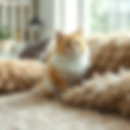 A fluffy cat sitting on a couch covered in fur