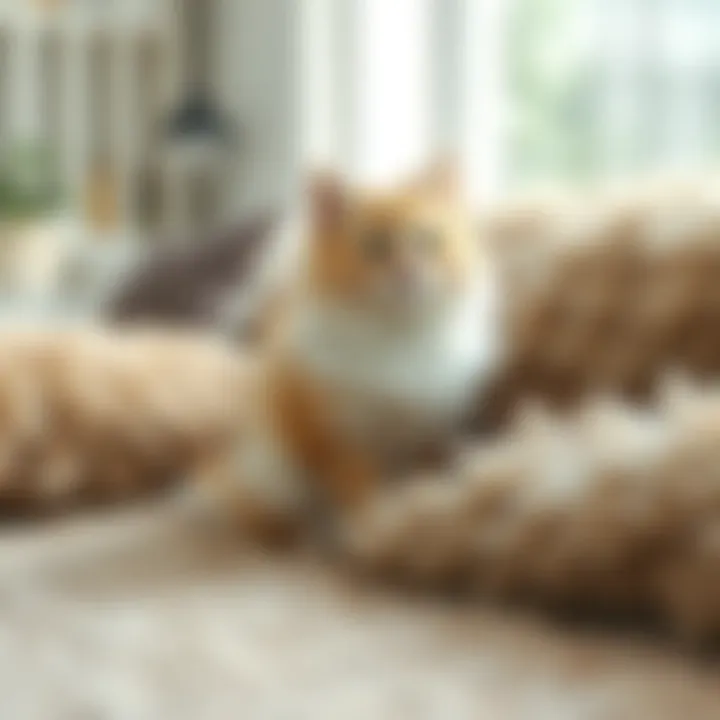 A fluffy cat sitting on a couch covered in fur