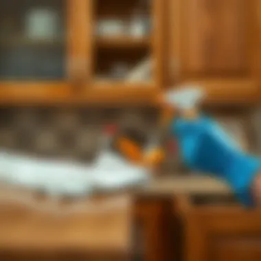 Different cabinet surfaces being cleaned