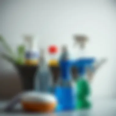 Cleaning supplies arranged neatly for shower maintenance