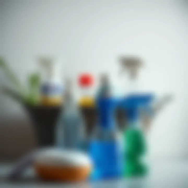 Cleaning supplies arranged neatly for shower maintenance