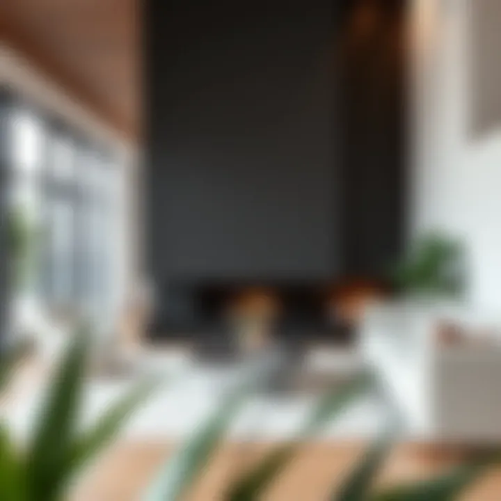 Contemporary open space design integrating a sleek fireplace