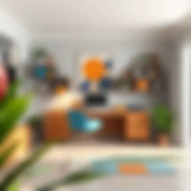 A creative home office setup showcasing diverse materials and colors