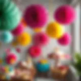 Colorful paper decorations for a birthday party