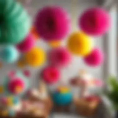 Colorful paper decorations for a birthday party