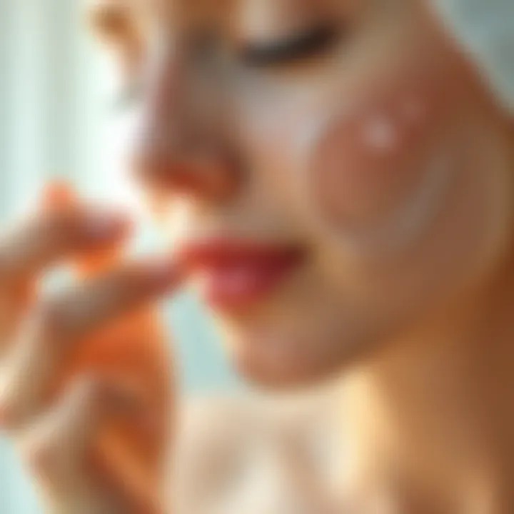 Applying moisturizer on a glowing face