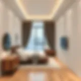 Elegant design of a narrow bedroom with optimal space utilization