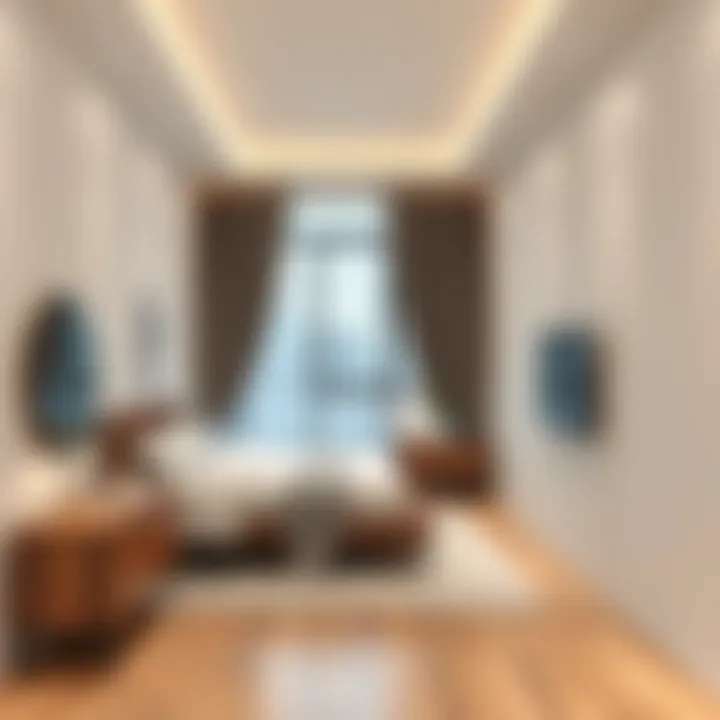 Elegant design of a narrow bedroom with optimal space utilization