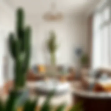 Cactus as a Stunning Focal Point in Home Decor An elegant living room featuring a large cactus as a stunning focal point