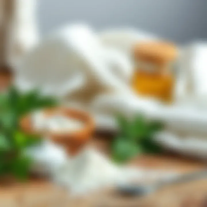 Natural ingredients for laundry care on a wooden surface