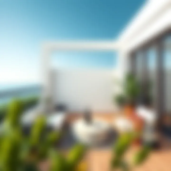 Contemporary balcony featuring minimalist furniture and decor