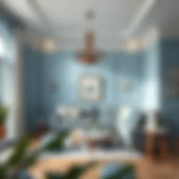 A serene living room featuring calming blue paint