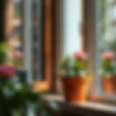 Close-up of a vibrant potted plant on a windowsill