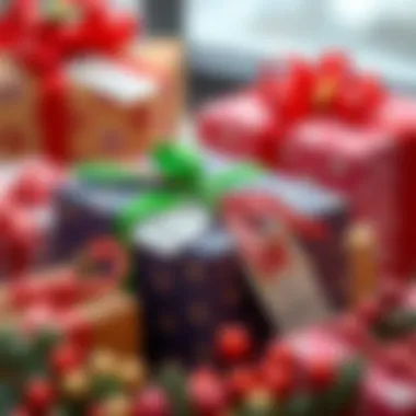 Colorful gift wrapping with ribbons and tags