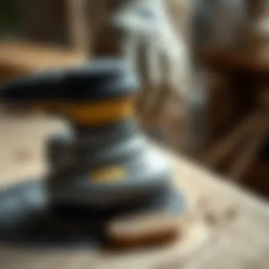 A detailed view of a sanding tool in action, demonstrating the technique of sanding wood effectively.