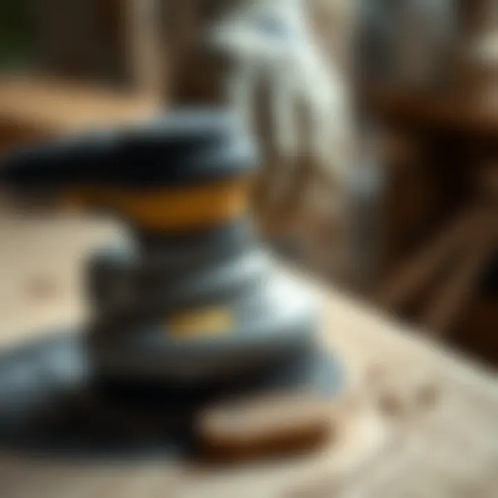 A detailed view of a sanding tool in action, demonstrating the technique of sanding wood effectively.