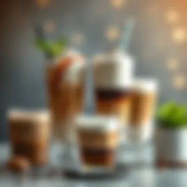 An artistic display of different cold coffee variations, showcasing creativity and presentation.