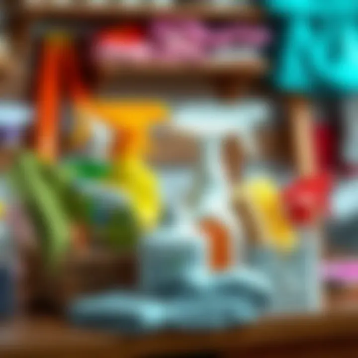 Essential cleaning supplies arranged neatly for quick access.