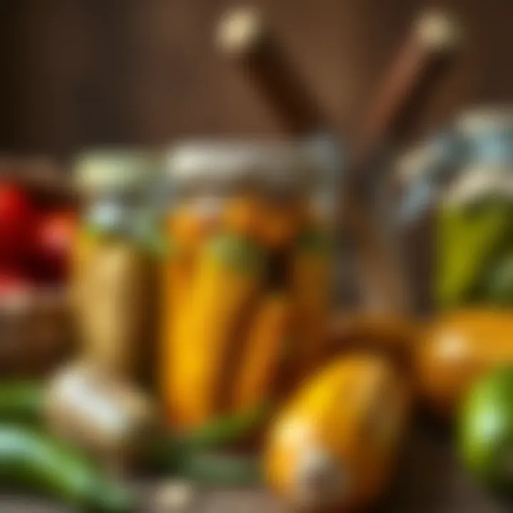 A close-up of fermented pickles