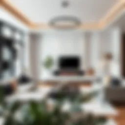 Elegant modern living room with a stylish fireplace