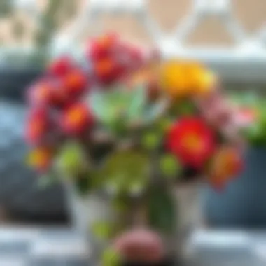 Vibrant flowering succulents in a decorative pot