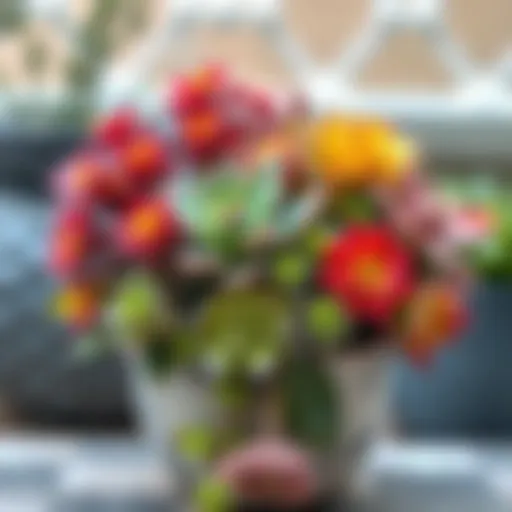 Vibrant flowering succulents in a decorative pot
