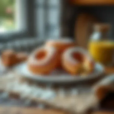 A plate of freshly fried doughnuts dusted with sugar