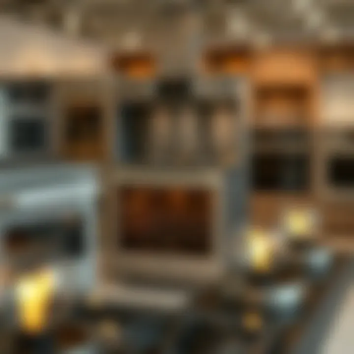 Different types of ovens on display in a showroom