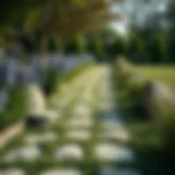 A beautifully arranged stone pathway in a lush garden