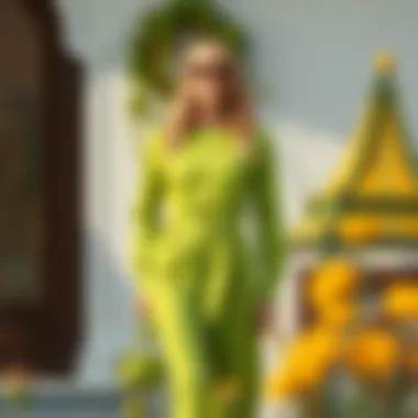 Fashion ensemble featuring green and complementary colors