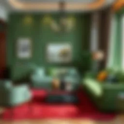 Elegant green living room with accent colors