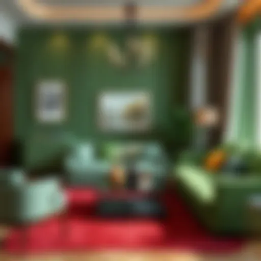 Elegant green living room with accent colors