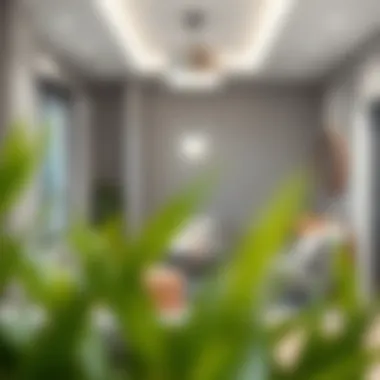 Chic gray interiors featuring modern lighting and accessories