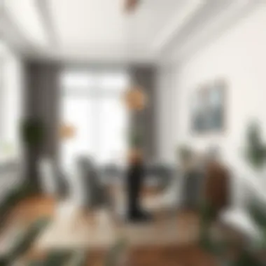 Dining area with grey green accents and decor